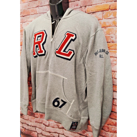 Ralph Lauren Hoodie Men's Gray Fleece Cotton Casual Long Sleeve Full Zip Outdoor - Picture 5 of 8